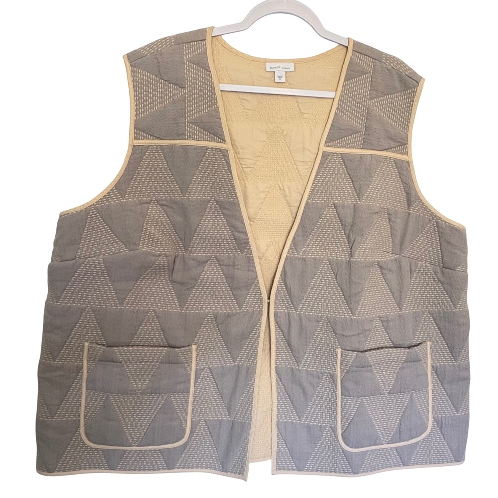 Pure Jill Elements Quilted‎ Vest 3X Gray Triangle Cotton Linen Boho Cottagecore